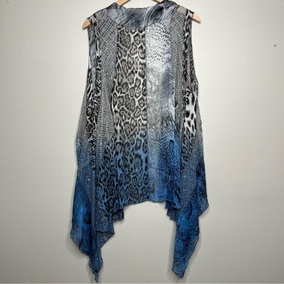NEW Adore Women Duster Cardigan XL Snake‎ Animal Print Dip Dye Handkerchief Gray - Picture 8 of 9